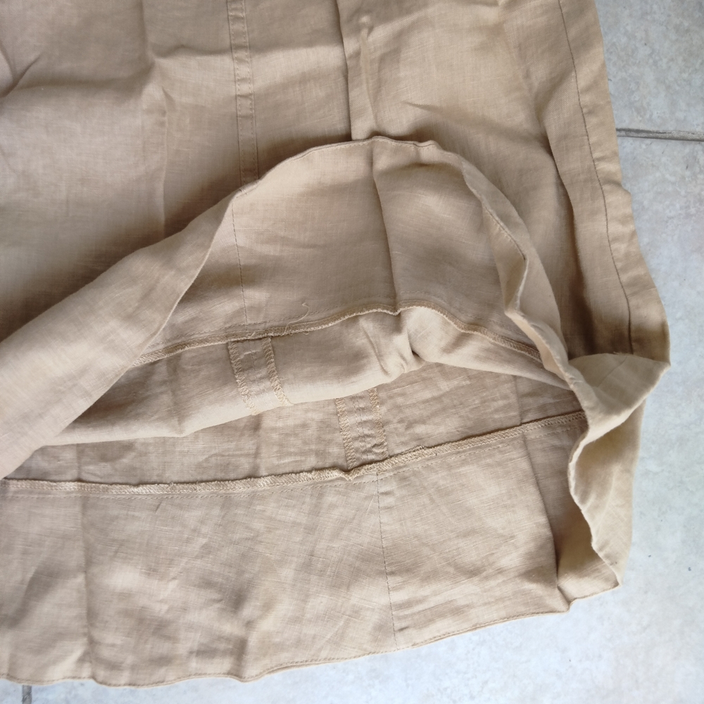 Jones New York Signature Tan 100% Linen Womens Sz 14 Belted Midi Skirt Lagenlook - Picture 6 of 12